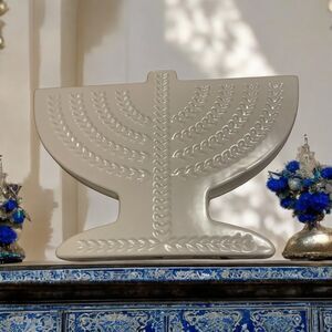 Hanukkah Menorah CHANUKAH White Ceramic 9 Candle Holder